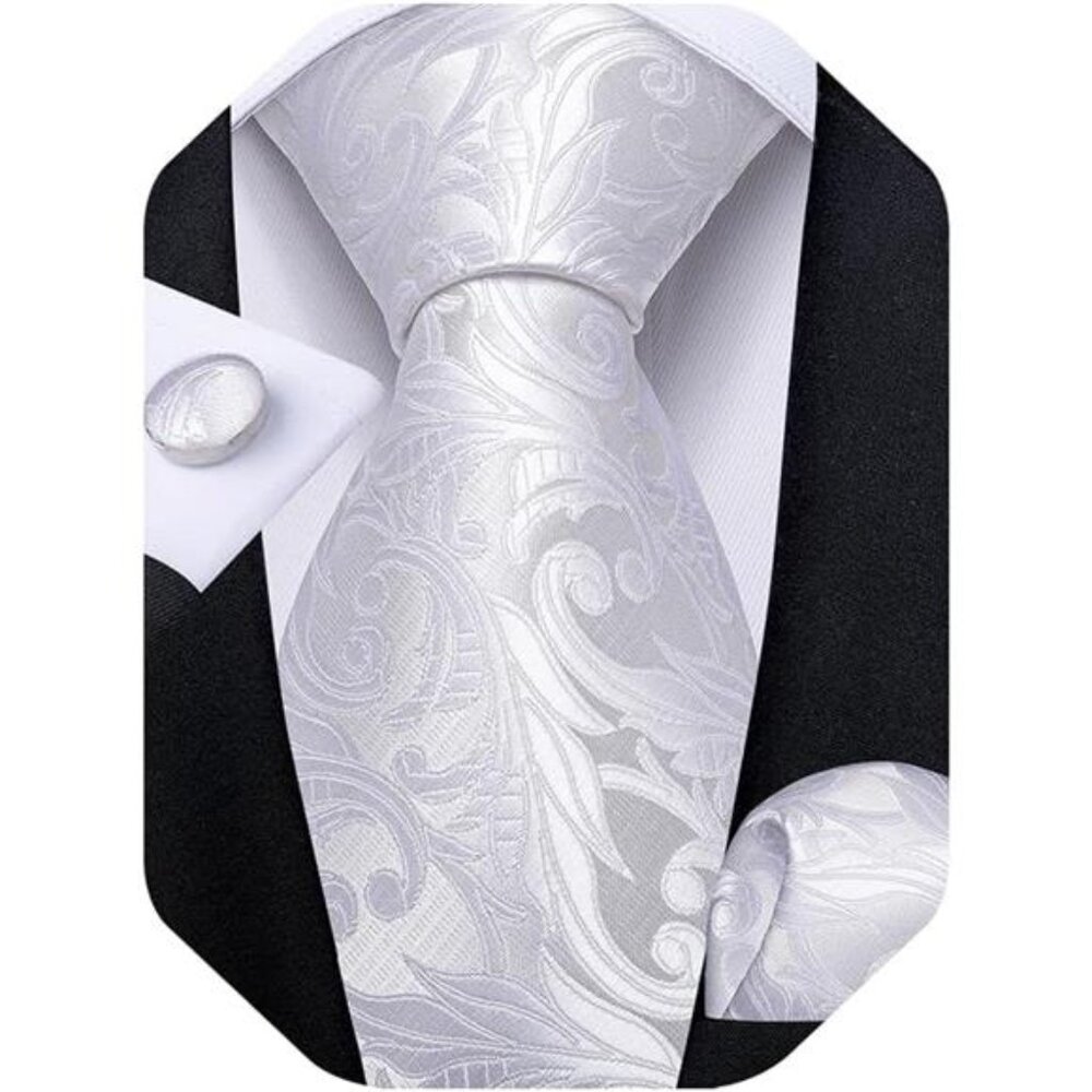 Mens Tie Set Silk Solid Paisley Necktie & Pocket Square Cufflinks Classic Formal